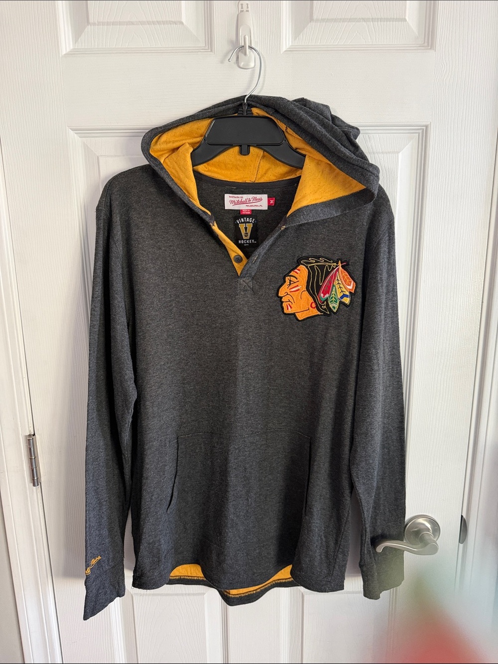 Mitchell & Ness Dark Gray Hoodie with Gold Lining and Chicago Patch